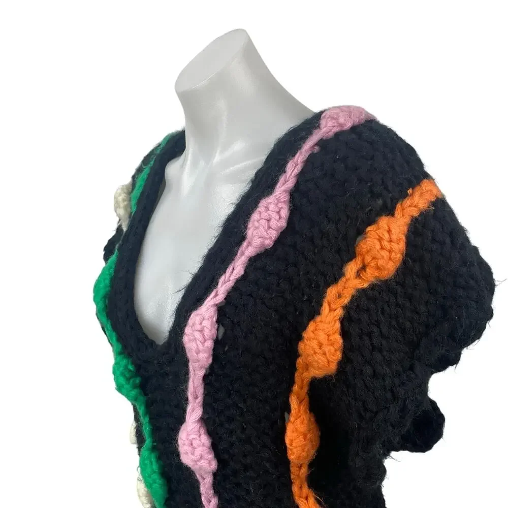 Anthropologie Maeve Black Bauble Knit Chunky Striped Sweater Vest Top Size OS - Picture 2 of 6